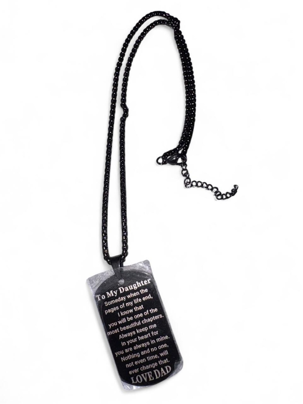 Black Engraved 'To My Daughter' Dog Tag Necklace - Love Dad